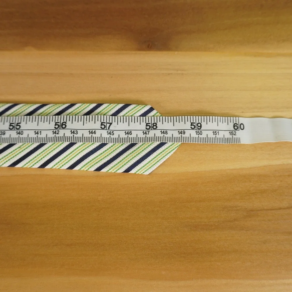 Brooks Brothers Necktie Men‎ Green Navy White Yellow Striped Pure Silk USA Made